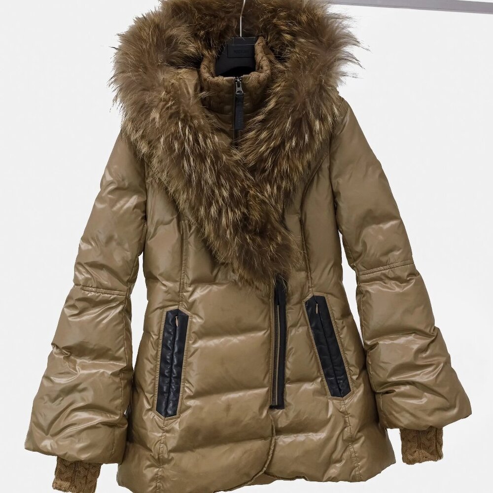 Mackage Olive Brown Puffer Coat with Faux Fur Trim